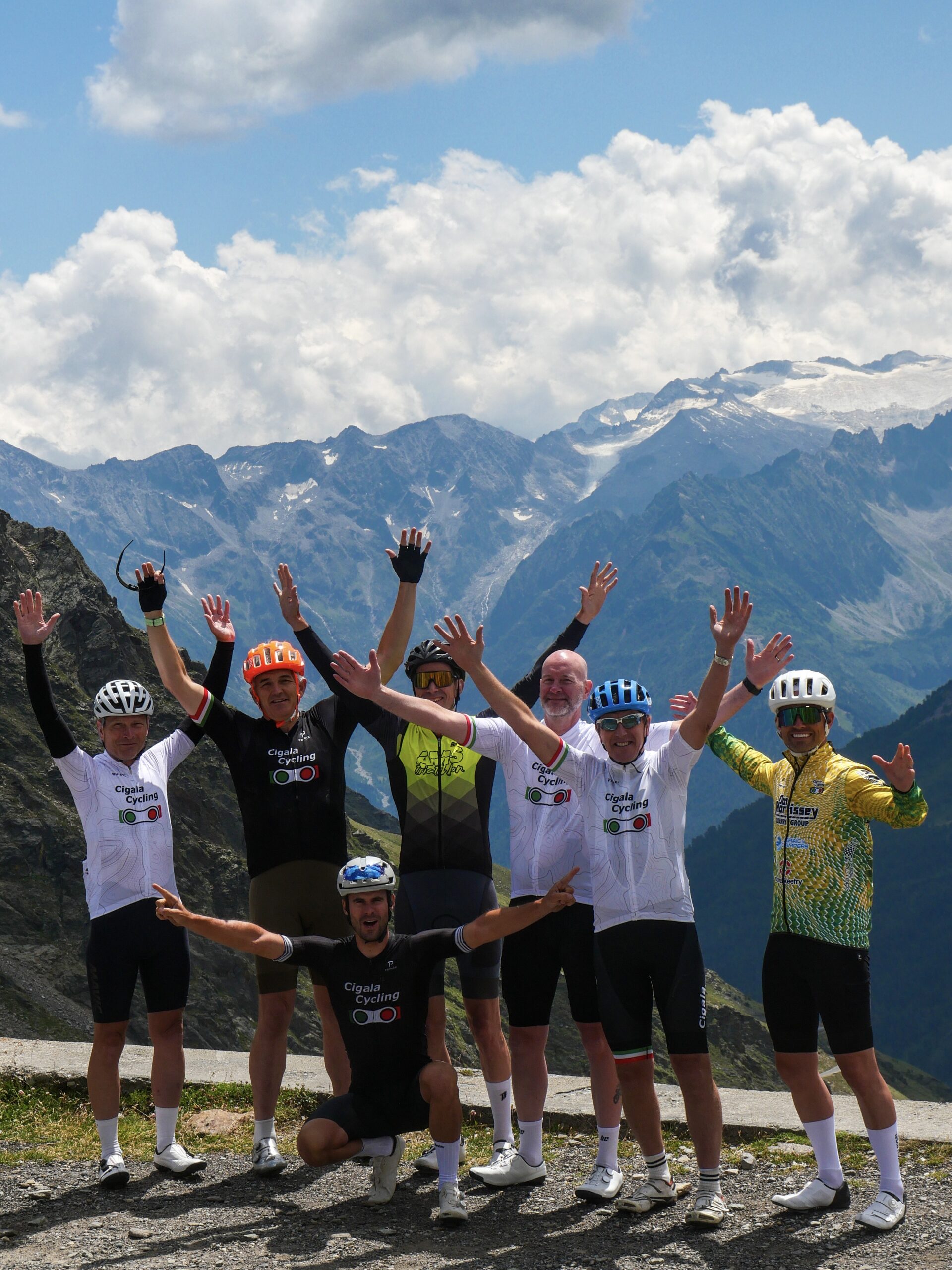 Cycling Group Celebrating at Passo Gavia | Cigala Cycling Tours